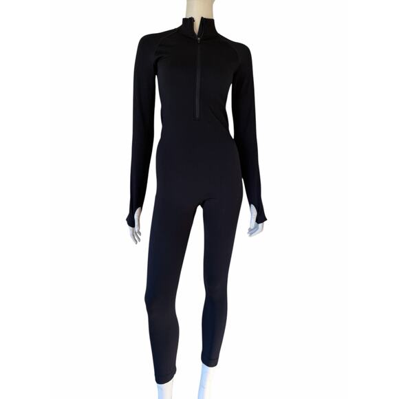 ASOS ribbed catsuit bodysuit 4505 seamless zip front all-in-one in black sz S - Picture 4 of 9